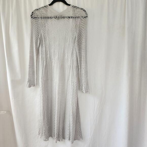 Sigrid Olsen Vintage Y2K Open Cardigan Duster Crochet Silver Gray Boho Size M - Picture 6 of 10